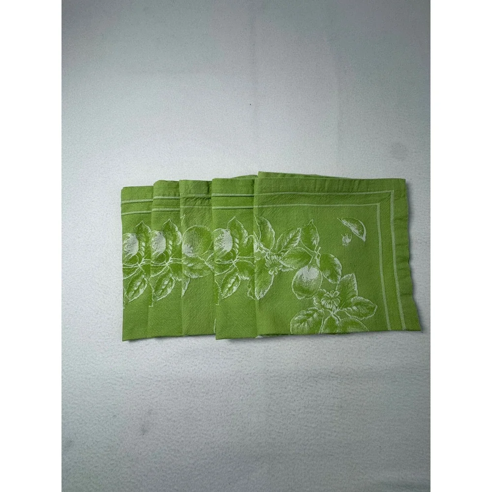 Cottagecore Williams Sonoma Napkin Set 8 Green White Citrus Lemon Lime Cotton